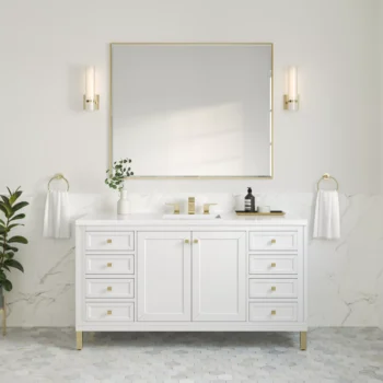 Chicago 60" Single Vanity, Glossy White w/ 3 CM White Zeus Top - Image 2