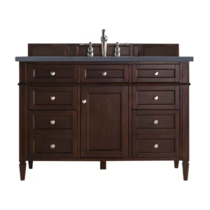 Brittany 48″ Single Vanity, Burnished Mahogany w/ 3 CM Charcoal Soapstone Quartz Top