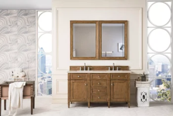 Brittany 60" Double Vanity, Saddle Brown w/ 3 CM Eternal Marfil Quartz Top - Image 2