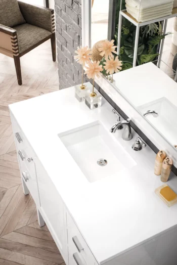 Addison 48" Single Vanity, Glossy White w/ 3 CM White Zeus Quartz Top - Image 3