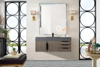 Mercer Island 48" Single Vanity, Ash Gray, Matte Black w/ Dusk Grey Glossy Composite Stone Top - Image 2