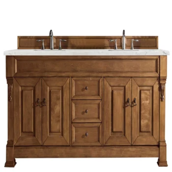 Brookfield 72" Double Vanity, Country Oak w/ 3 CM Eternal Jasmine Pearl Quartz Top