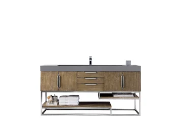 Columbia 72" Single Vanity, Latte Oak w/ Dusk Grey Glossy Composite Stone Top