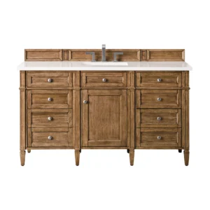 Brittany 60″ Single Vanity, Saddle Brown w/ 3 CM White Zeus Quartz Top