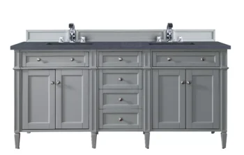 Brittany 72" Double Vanity, Urban Gray w/ 3 CM Charcoal Soapstone Quartz Top