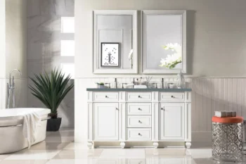 Bristol 60" Double Vanity, Bright White w/ 3 CM Cala Blue Top - Image 2