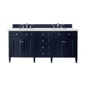 Brittany 72″ Double Vanity, Victory Blue w/ 3 CM Ethereal Noctis Quartz Top