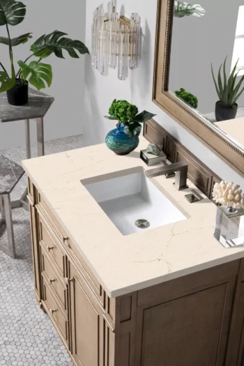 Bristol 36" Single Vanity, Whitewashed Walnut w/ 3 CM Eternal Marfil Quartz Top - Image 3