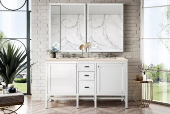 Addison 60" Double Vanity, Glossy White w/ 3 CM Eternal Marfil Top - Image 2