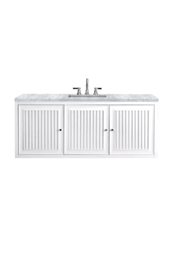 Athens 60" Single Vanity, Glossy White w/ 3 CM Carrara White Top - Image 2