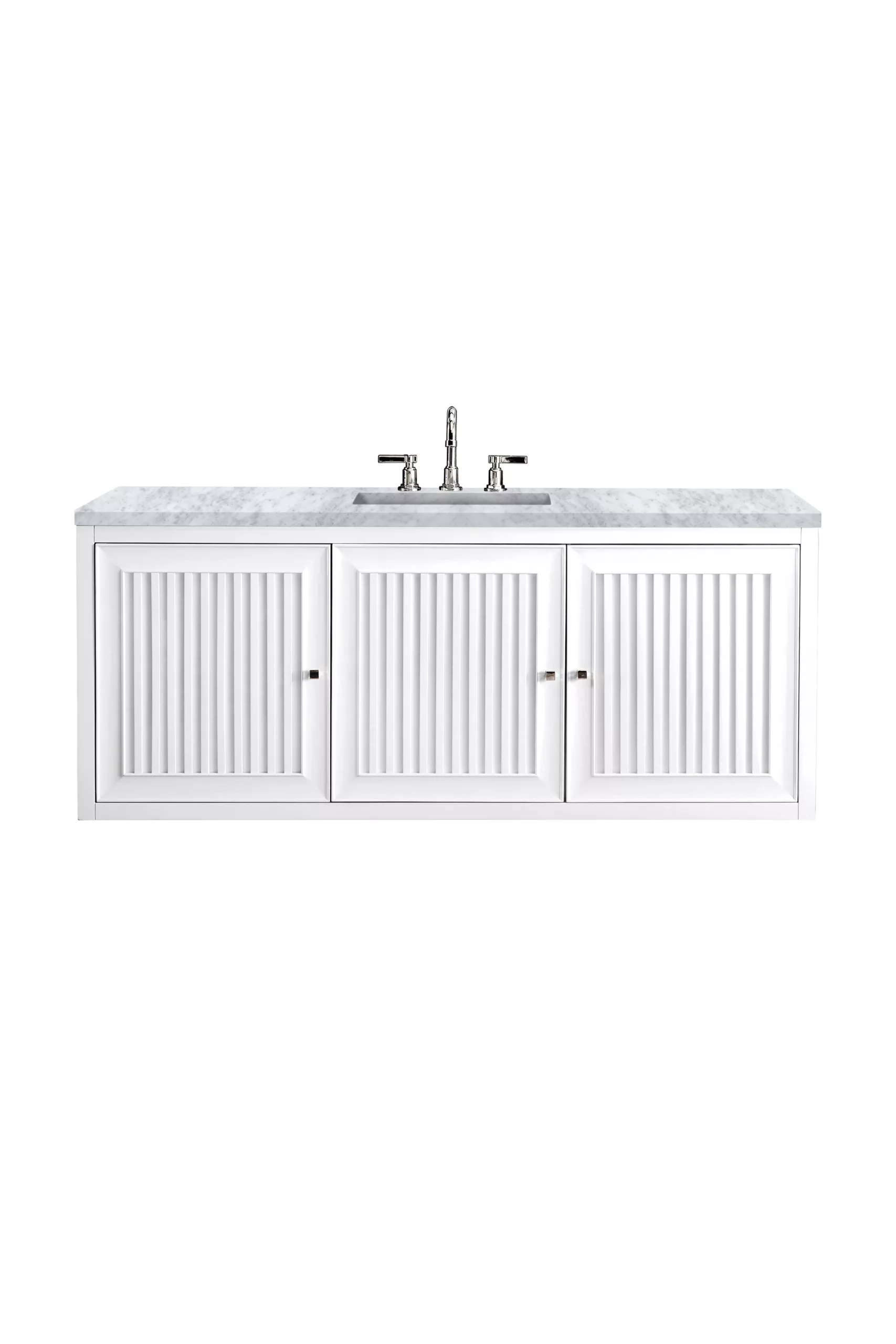 Athens 60" Single Vanity, Glossy White w/ 3 CM Carrara White Top - Image 2
