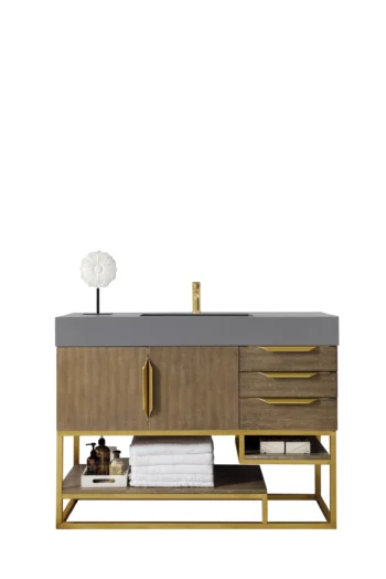 Columbia 48" Single Vanity, Latte Oak, Radiant Gold w/ Dusk Grey Glossy Composite Stone Top