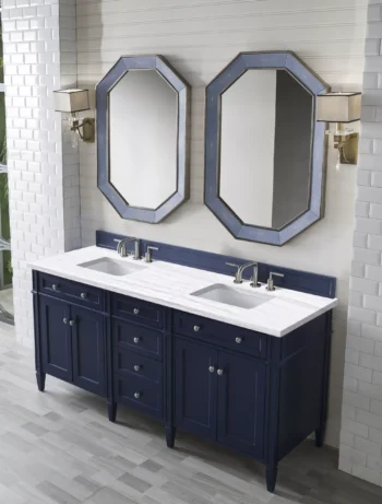 Brittany 72" Double Vanity, Victory Blue w/ 3 CM Arctic Fall Solid Surface Top - Image 3