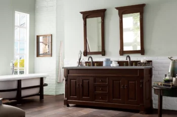 Brookfield 72" Double Vanity, Burnished Mahogany w/ 3 CM Grey Expo Quartz Top - Image 3
