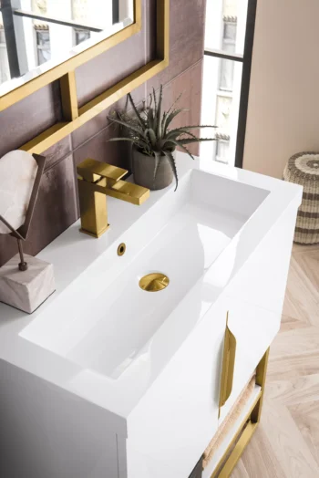 Columbia 31.5" Single Vanity, Glossy White, Radiant Gold, w/ White Glossy Composite Stone Top - Image 5