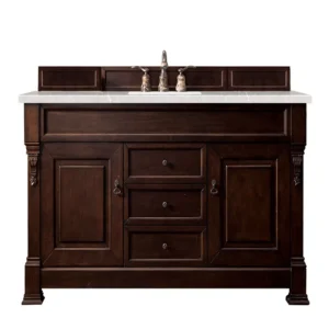 Brookfield 60″ Single Vanity, Burnished Mahogany w/ 3 CM Eternal Serena Quartz Top
