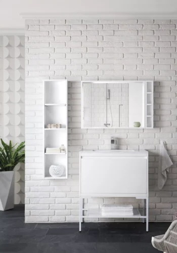 Milan 31.5" Single Vanity, Glossy White, Glossy White w/ Glossy White Composite Stone Top - Image 2