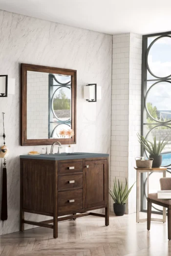 Addison 36" Single Vanity, Mid-Century Acacia w/ 3 CM Cala Blue Top - Image 3