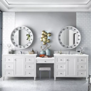 Copper Cove Encore 122″ Double Vanity Set, Bright White w/ 3 CM White Zeus Quartz Top