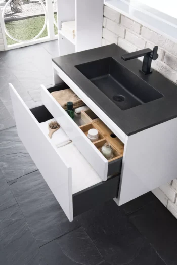 Milan 31.5" Single Vanity, Glossy White w/ Charcoal Black Composite Stone Top - Image 4