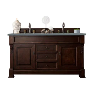 Brookfield 60″ Double Vanity, Burnished Mahogany w/ 3 CM Cala Blue Top