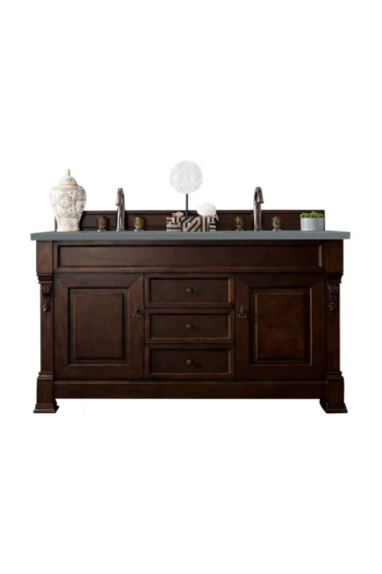 Brookfield 60" Double Vanity, Burnished Mahogany w/ 3 CM Cala Blue Top