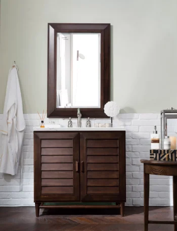 Portland 36" Single Vanity, Burnished Mahogany w/ 3 CM Ethereal Noctis Quartz Top - Image 2