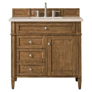 Brittany 36″ Single Vanity, Saddle Brown w/ 3 CM Eternal Marfil Quartz Top