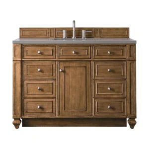 Bristol 48″ Single Vanity, Saddle Brown w/ 3 CM Grey Expo Quartz Top