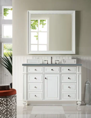 Bristol 48" Single Vanity, Bright White w/ 3 CM Cala Blue Quartz Top - Image 2
