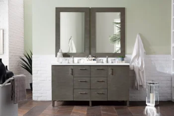 Metropolitan 60" Double Vanity, Silver Oak w/ 3 CM White Zeus Quartz Top - Image 2