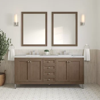 Chicago 72" Double Vanity, Whitewashed Walnut w/ 3 CM Ethereal Noctis Quartz Top - Image 2