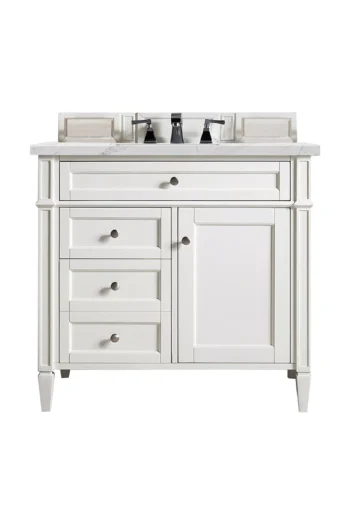 Brittany 36" Single Vanity, Bright White w/ 3 CM Ethereal Noctis Quartz Top