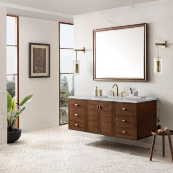Amberly 60" Single Vanity, Mid-Century Walnut w/ 3 CM Arctic Fall Top - Image 6