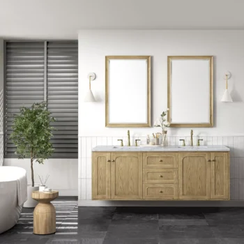 Laurent 72" Double Vanity, Light Natural Oak w/ 3 CM Carrara Marble Top - Image 4