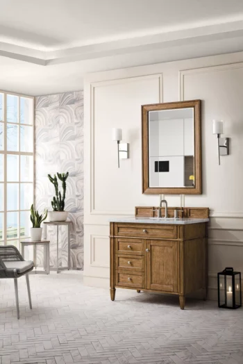 Brittany 36" Single Vanity, Saddle Brown w/ 3 CM Carrara Marble Top - Image 3