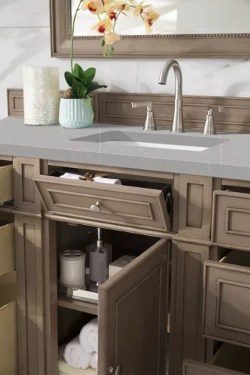 Bristol 60" Single Vanity, Whitewashed Walnut w/ 3 CM Eternal Serena Quartz Top - Image 4