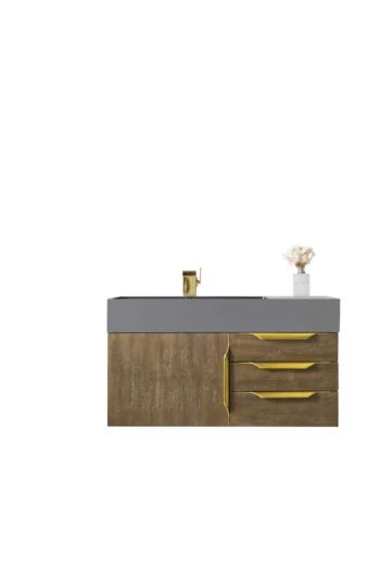 Mercer Island 36" Single Vanity, Latte Oak, Radiant Gold w/ Dusk Grey Glossy Composite Stone Top