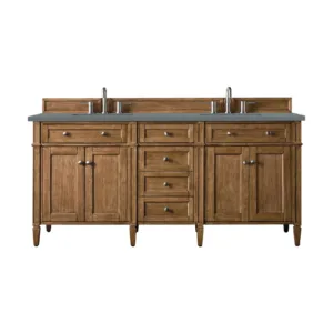 Brittany 72″ Double Vanity, Saddle Brown w/ 3 CM Cala Blue Top