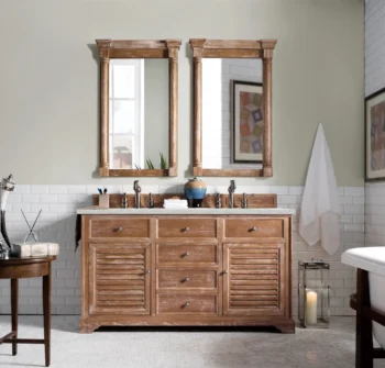 Savannah 60" Double Vanity, Driftwood w/ 3 CM Eternal Jasmine Pearl Quartz Top - Image 2
