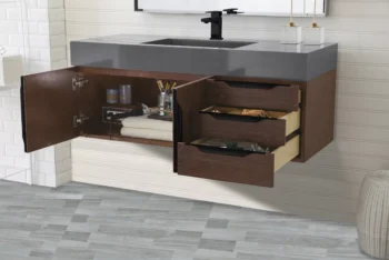 Mercer Island 48" Single Vanity, Coffee Oak, Matte Black w/ Dusk Grey Glossy Composite Stone Top - Image 4