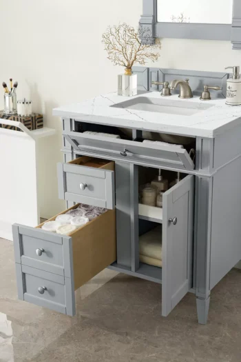 Brittany 30" Single Vanity, Urban Gray, w/ 3 CM Ethereal Noctis Quartz Top - Image 4