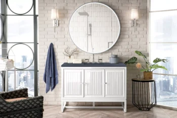 Athens 48" Single Vanity, Glossy White w/ 3 CM Charcoal Soapstone Quartz Top - Image 3