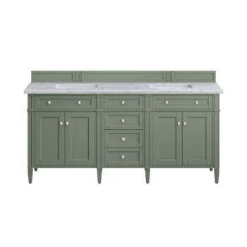 Brittany 72" Double Vanity, Smokey Celadon w/ 3 CM Carrara Marble Top - Image 2