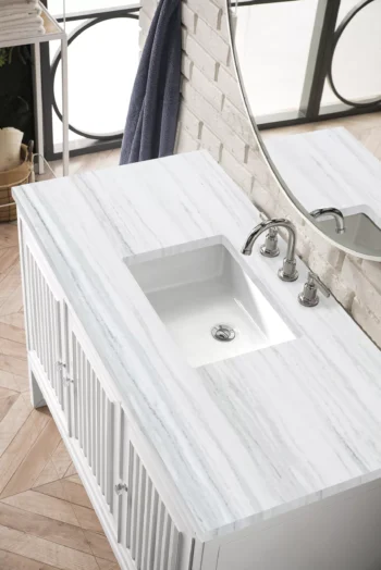 Athens 48" Single Vanity, Glossy White w/ 3 CM Arctic Fall Solid Surface Top - Image 4