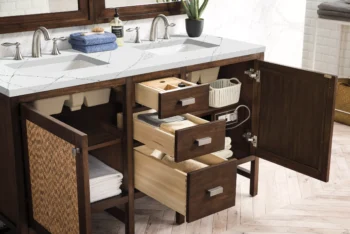 Addison 60" Double Vanity, Mid-Century Acacia w/ 3 CM Ethereal Noctis Quartz Top - Image 4