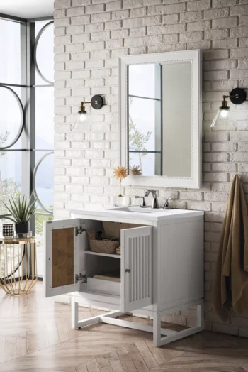 Athens 30" Single Vanity, Glossy White w/ 3 CM Arctic Fall Solid Surface Top - Image 6