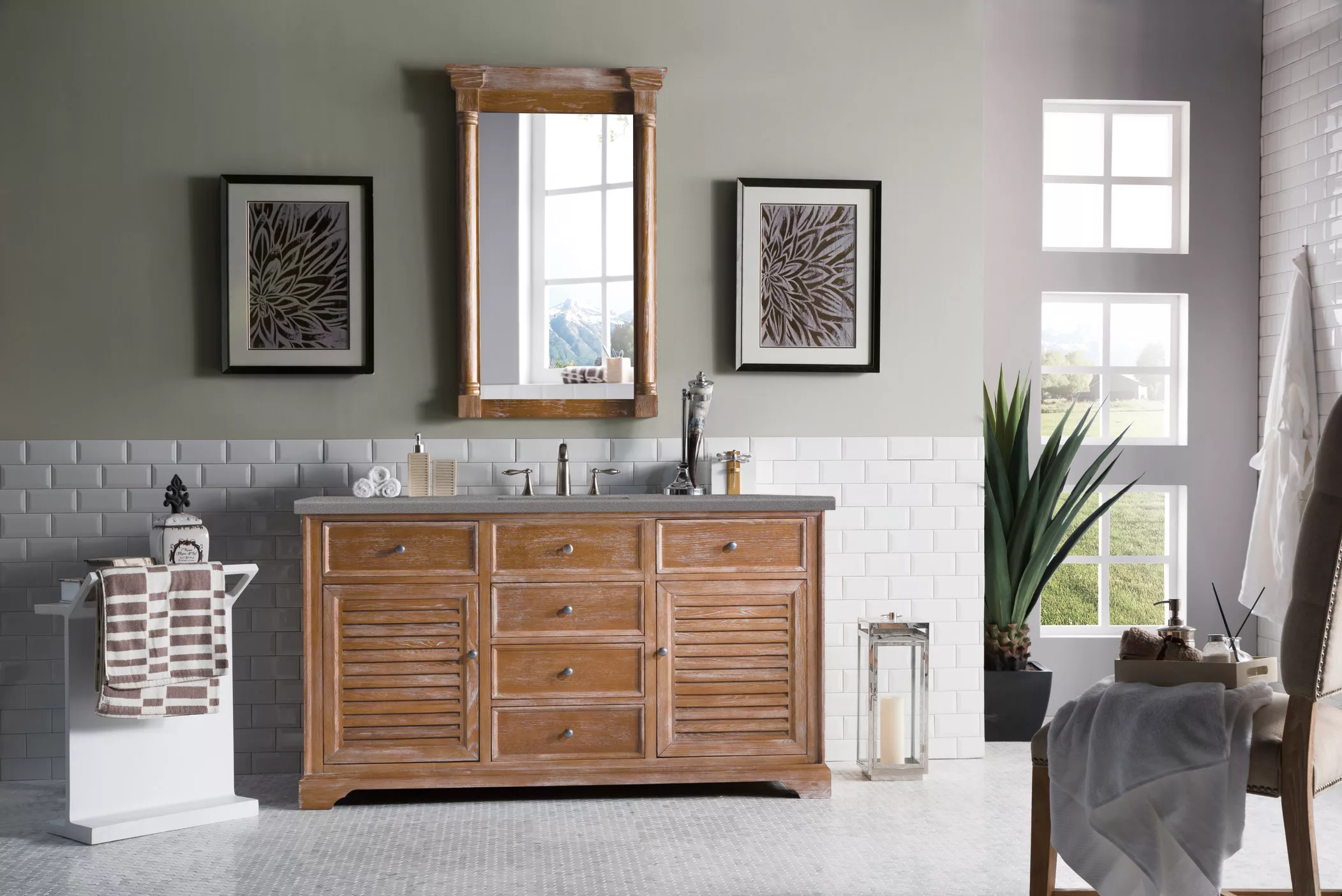 Savannah 60" Single Vanity, Driftwood w/ 3 CM Grey Expo Quartz Top - Image 2