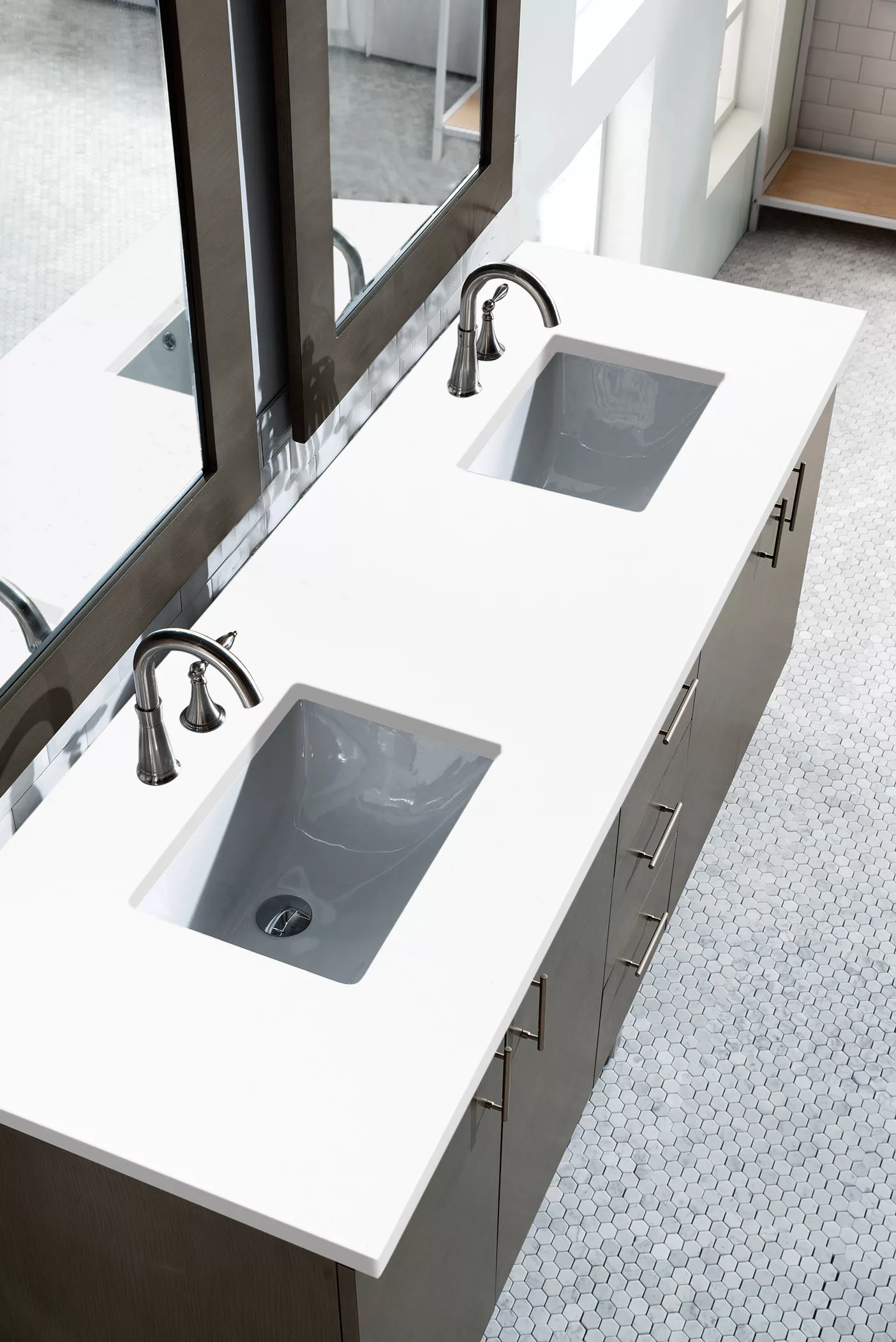 Metropolitan 72" Double Vanity, Silver Oak w/ 3 CM White Zeus Quartz Top - Image 3