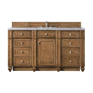 Bristol 60″ Single Vanity, Saddle Brown w/ 3 CM Carrara Marble Top